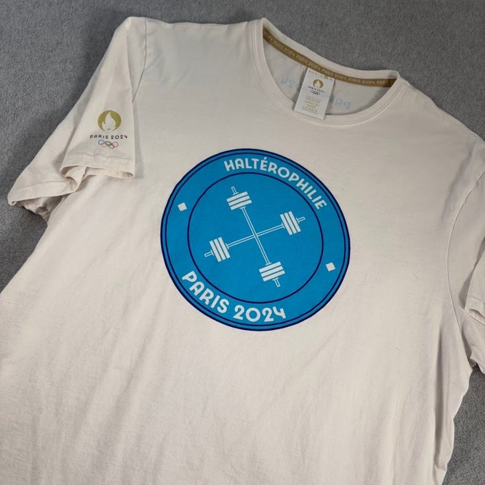 Paris 2024 Olympics Weightlifting T-Shirt Mens XXL Off-White Halterophilie Logo